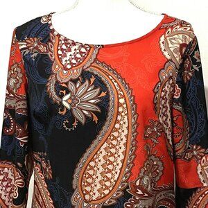 New York & Company Boho Top XS Paisley Floral Asian Oriental Style Bell Sleeve‎